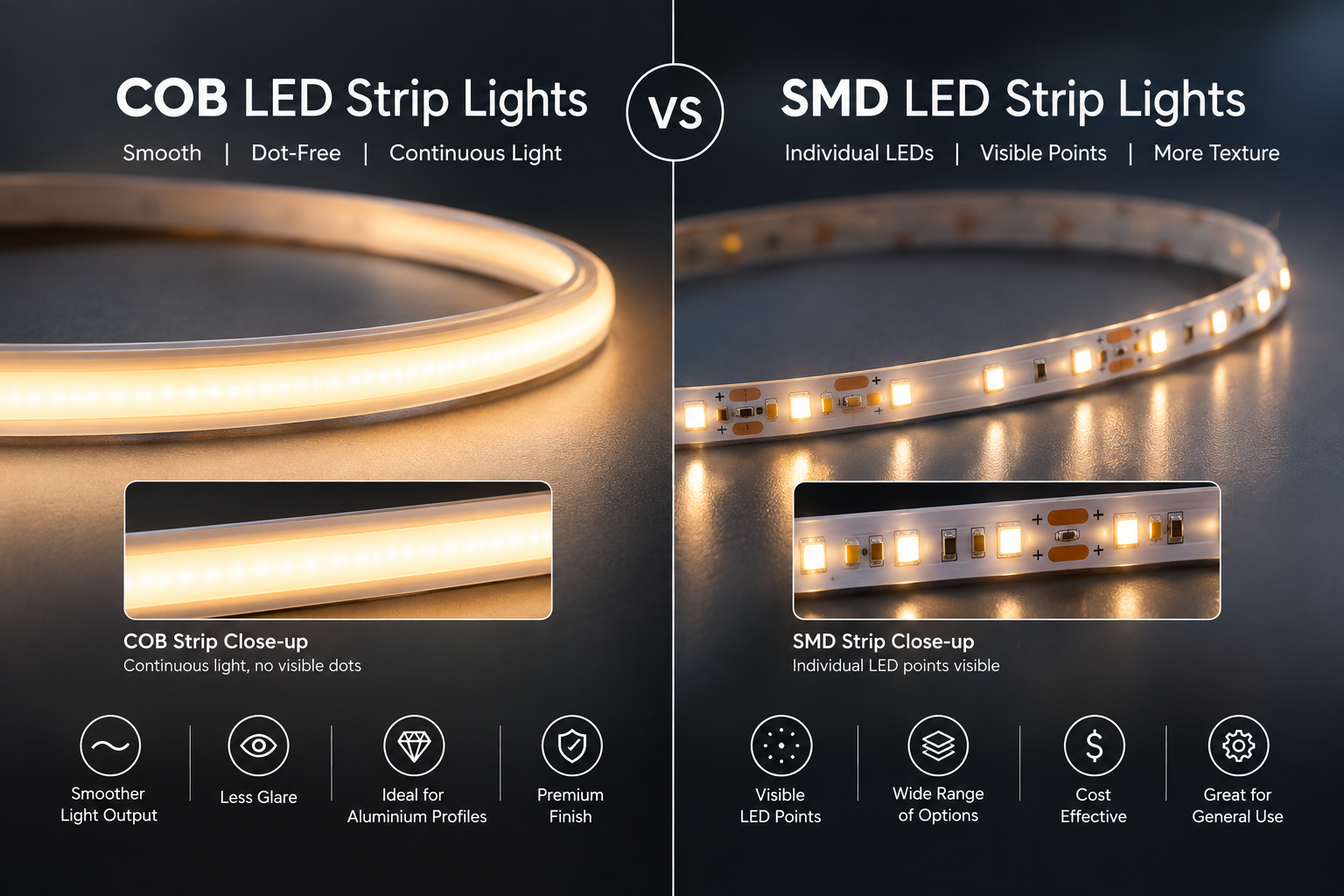 COB vs SMD LED Strip Lights